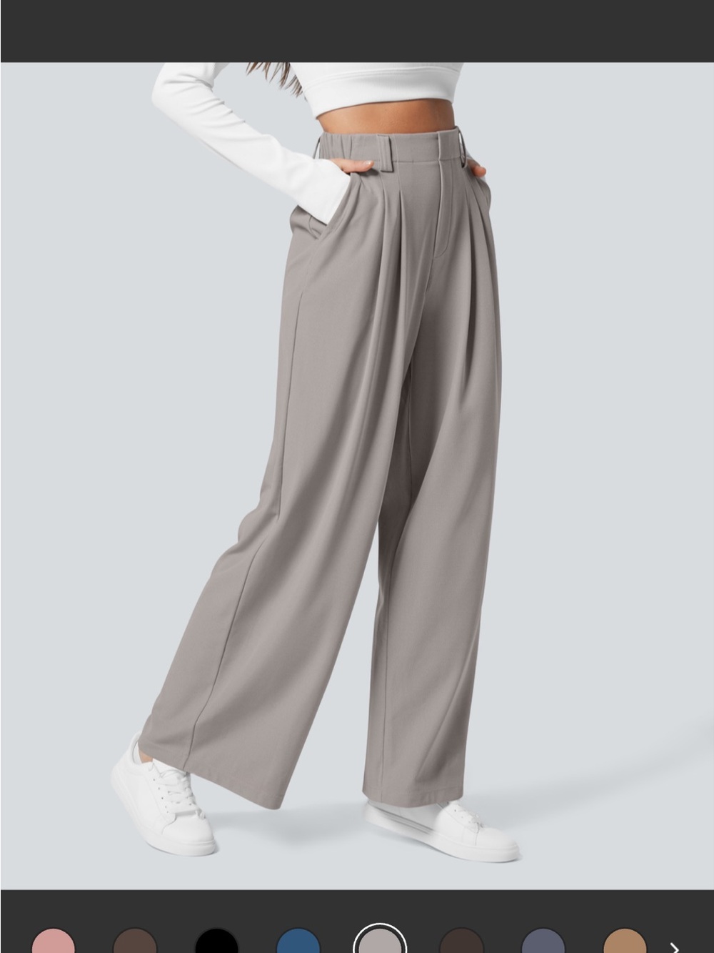 HALARA Taupe Wide-Leg Waffle fabric High-Waist Pants lightweight